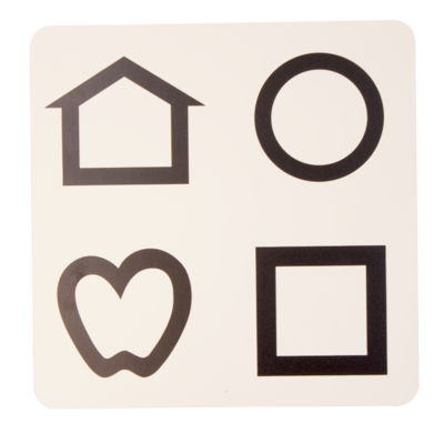 Simpele afbeeldingen alleen in lijnen van een huisje, rondje, appel en vierkant